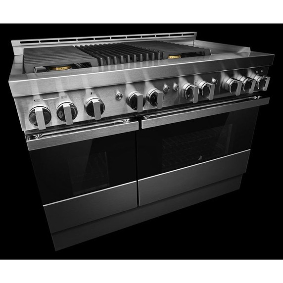 Jennair® NOIR™ 48" Dual-Fuel Professional Range with Chrome-Infused Griddle and Gas Grill JDRP748HM