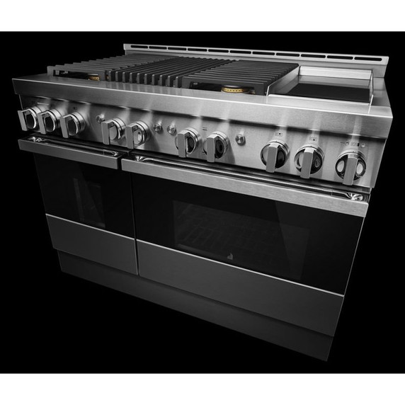 Jennair® NOIR™ 48" Dual-Fuel Professional Range with Chrome-Infused Griddle and Gas Grill JDRP748HM