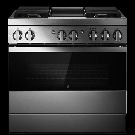 Jennair® 36" NOIR™ Dual-Fuel Professional-Style Range with Chrome-Infused Griddle JDRP536HM