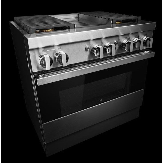 Jennair® 36" NOIR™ Dual-Fuel Professional-Style Range with Chrome-Infused Griddle JDRP536HM