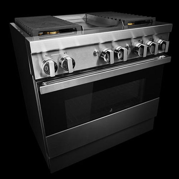 Jennair® 36" NOIR™ Dual-Fuel Professional-Style Range with Chrome-Infused Griddle JDRP536HM