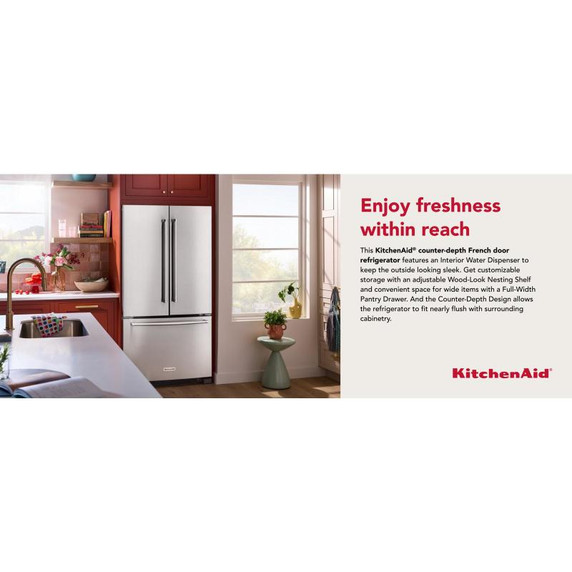 Kitchenaid® 20 cu. ft. 36-Inch Width Counter-Depth French Door Refrigerator with Interior Dispense KRFC136RPS