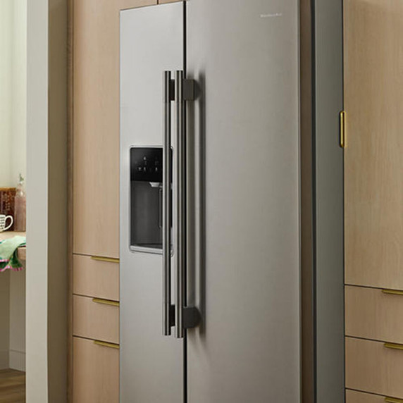 Kitchenaid® 28.7 Cu. Ft. Side-by-Side Refrigerator with Exterior Ice and Water Dispenser in PrintShield™ Finish KRSF536RPS