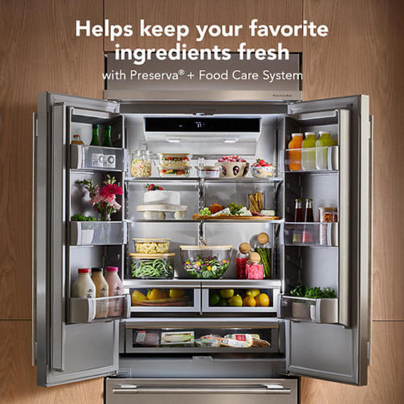 Kitchenaid® 20.8 Cu. Ft. 36" Built-In French Door Bottom Mount Refrigerator with Platinum Interior KBFN536SPS