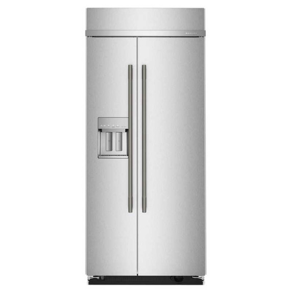 Kitchenaid® 20.8 Cu. Ft. 36" Built-In Side-by-Side Refrigerator features Exterior Water and Ice Dispenser with Measured Fill KBSD736SPS