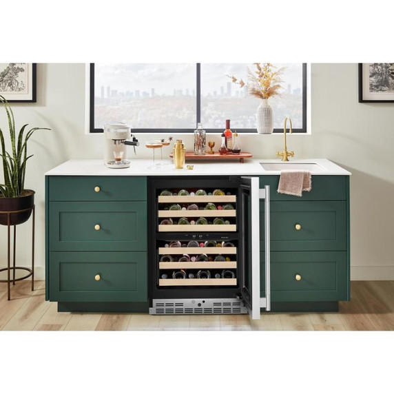Kitchenaid® 24" Undercounter Wine Cellar with Full-Extension Wood-Front Racks KUWR524SBE