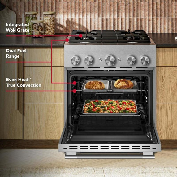 KitchenAid® 30-Inch 4 Burner Commercial-Style Dual Fuel Range with No Preheat Air Fry Mode KFDS930SSS