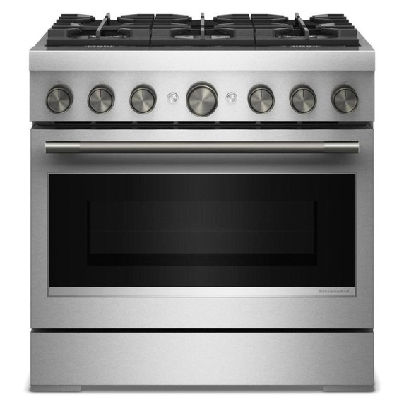 KitchenAid® 36-Inch 6 Burner Commercial-Style Dual Fuel Range with No Preheat Air Fry Mode KFDS936SSS