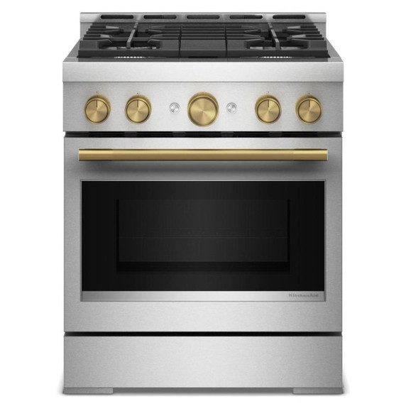 KitchenAid® 30-Inch 4 Burner Commercial-Style Gas Range with No Preheat Air Fry Mode KFGS930SSS
