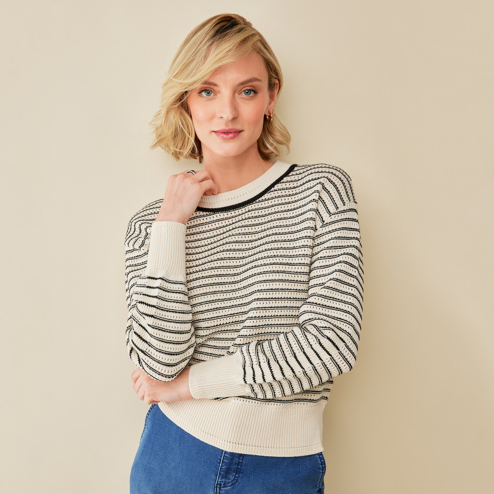 Pointelle Striped Sweater