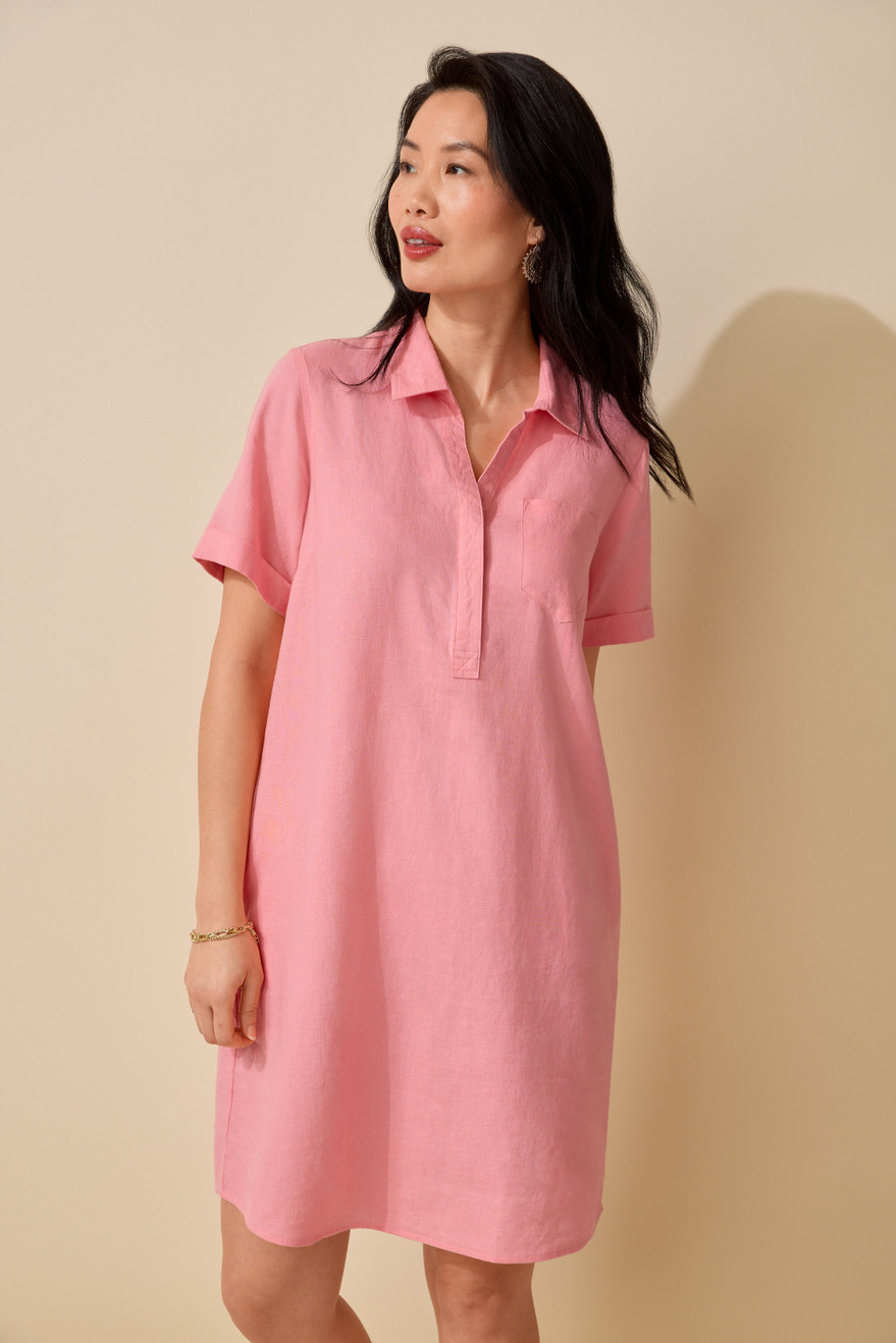 Short Sleeve Linen Blend Dress