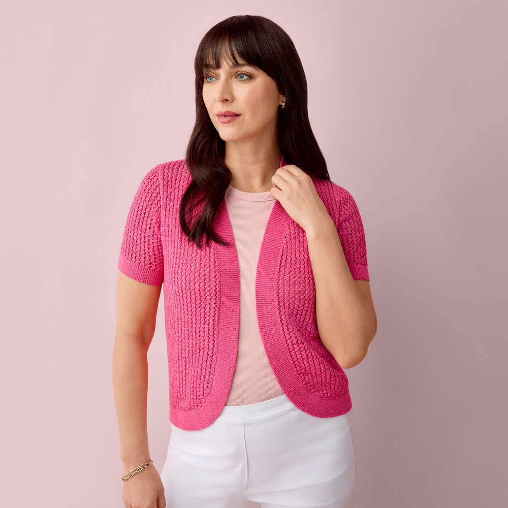 Petite - Pointelle Short Sleeve Cardigan