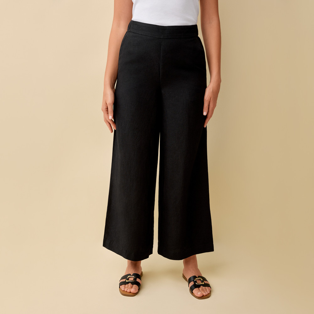 Linen Solid Wide Leg Pant