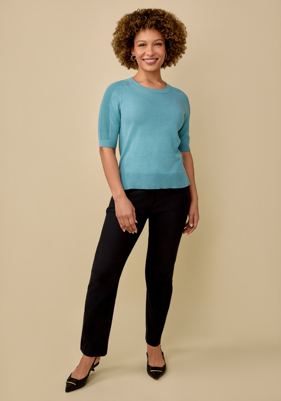 Ribbed Elbow Sleeve Raglan Top