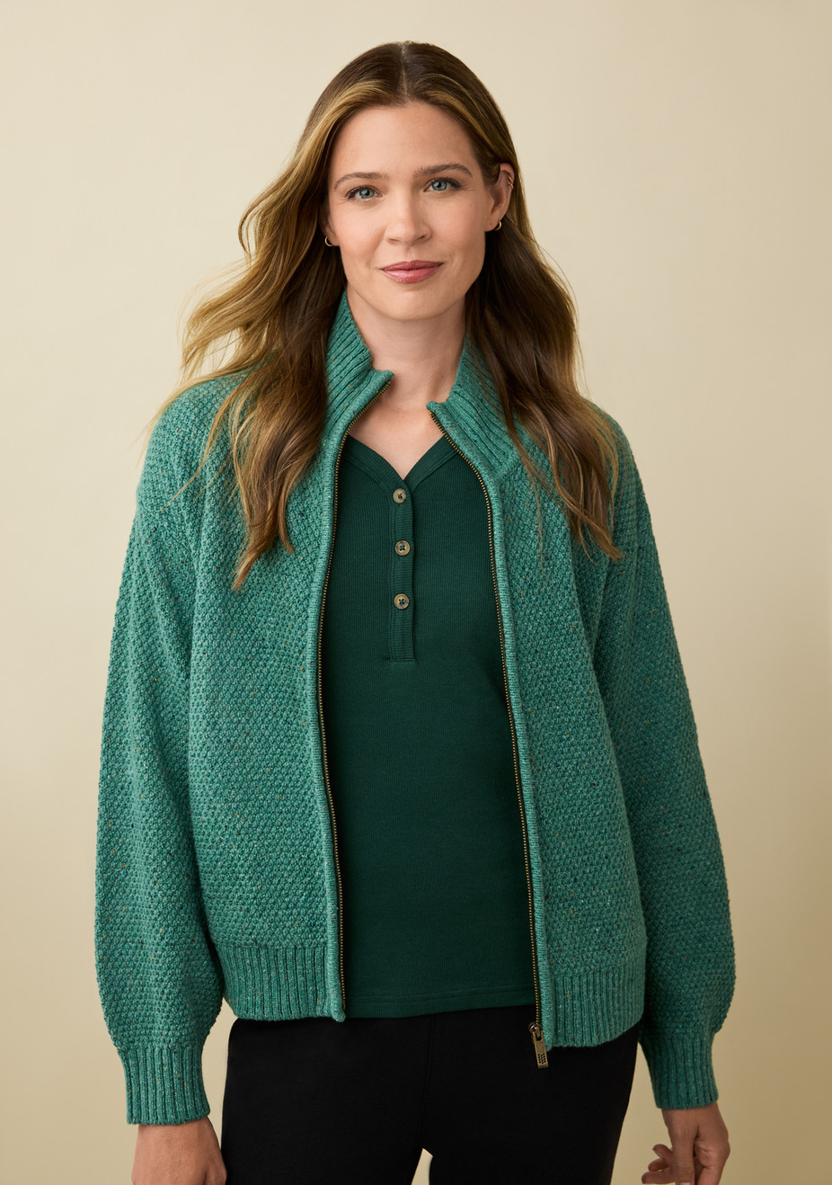 Nep Yarn Zip Front Cardigan