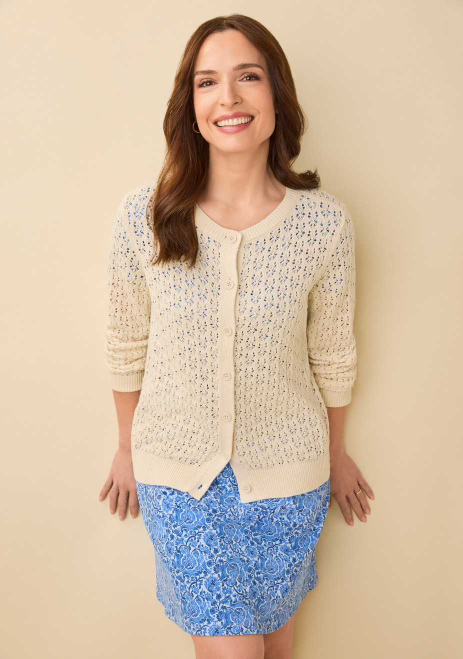Pointelle Button-Front Cardigan