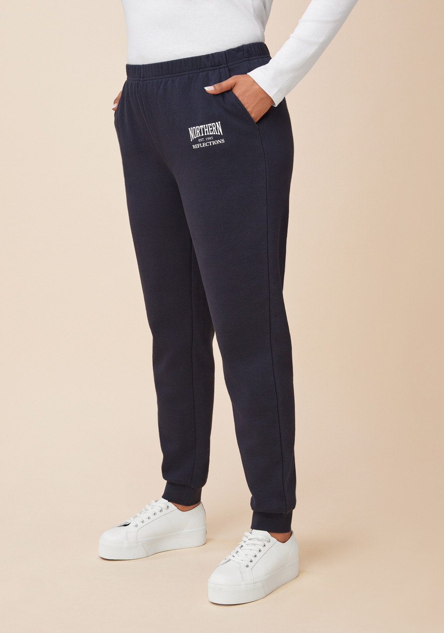 Iconic Logo Cuffed Sweatpant Side View Navy Iconic Logo Cuffed Sweatpant Side View Navy