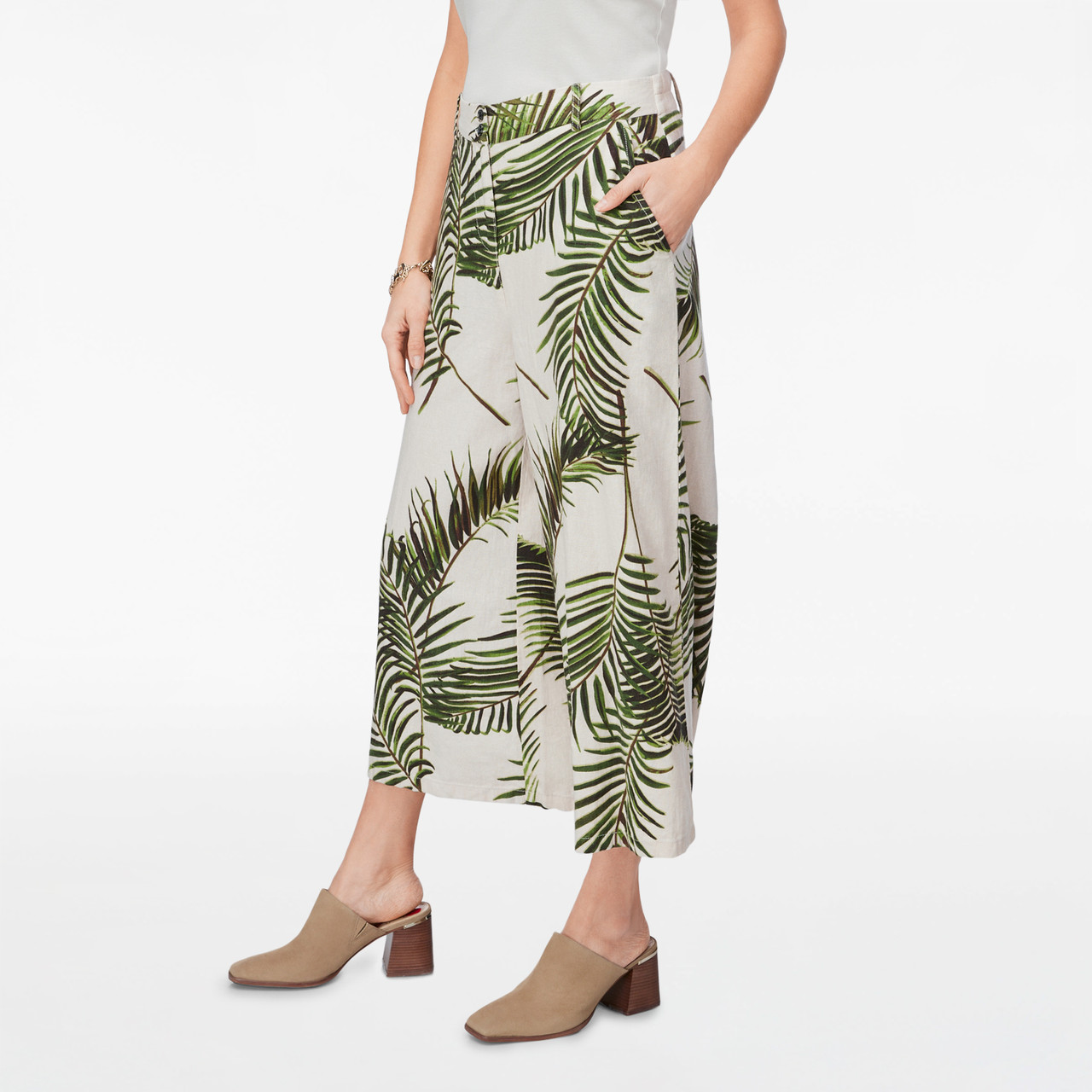 Palm Leaf Print Wide Leg Pant 