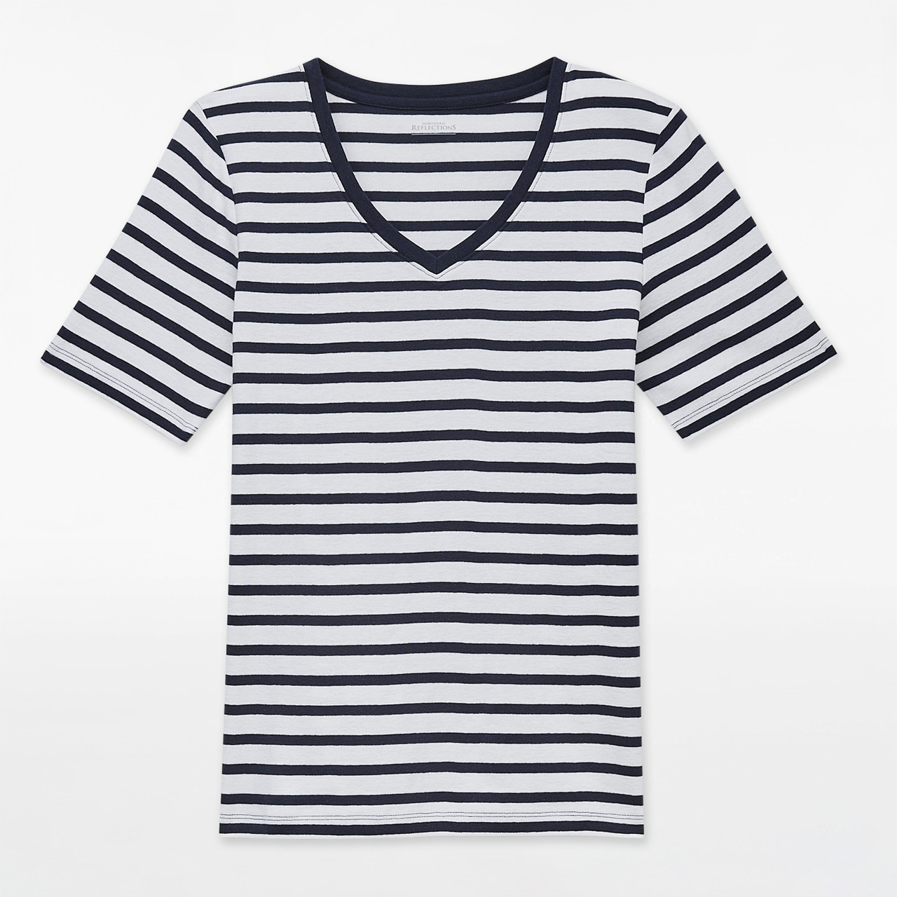 black and white striped v neck tee