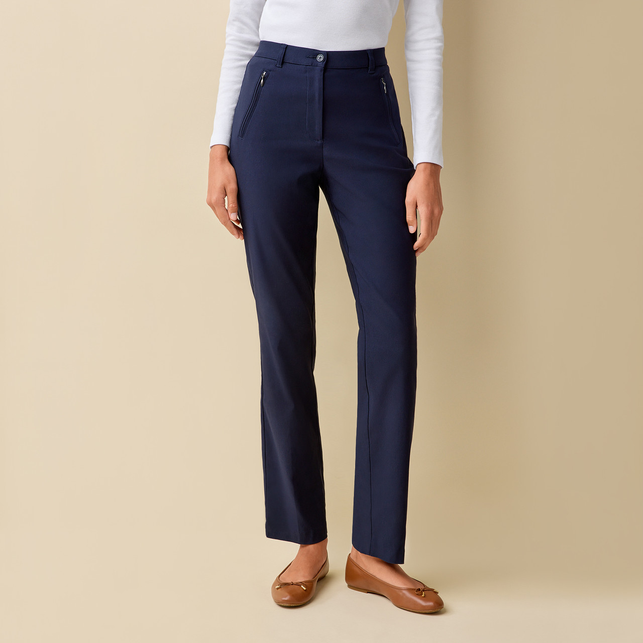Curvy Essential Straight Leg Pant Navy Blue Half Body