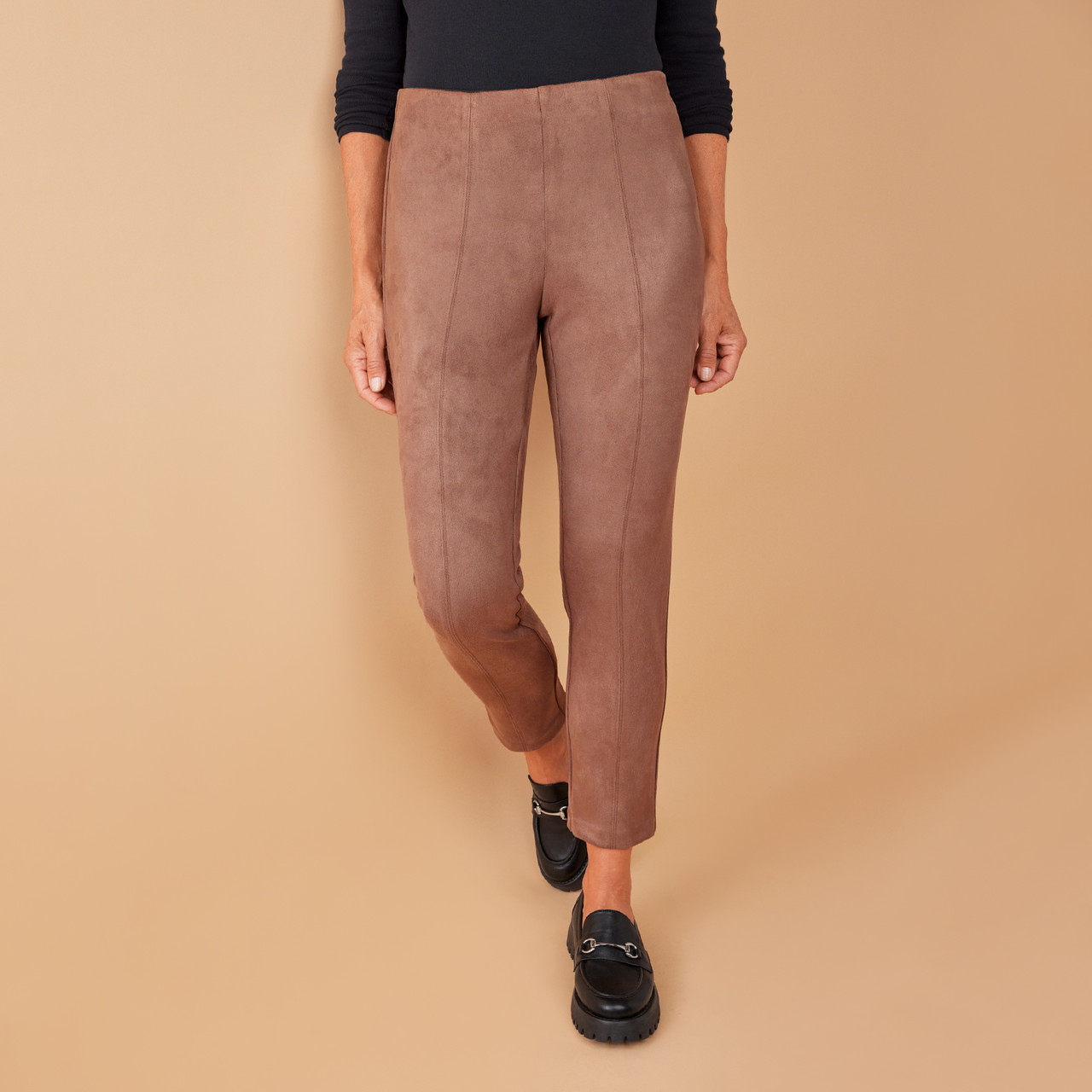 Buy Women Rust Suede Button Hem Pants Online At Best Price