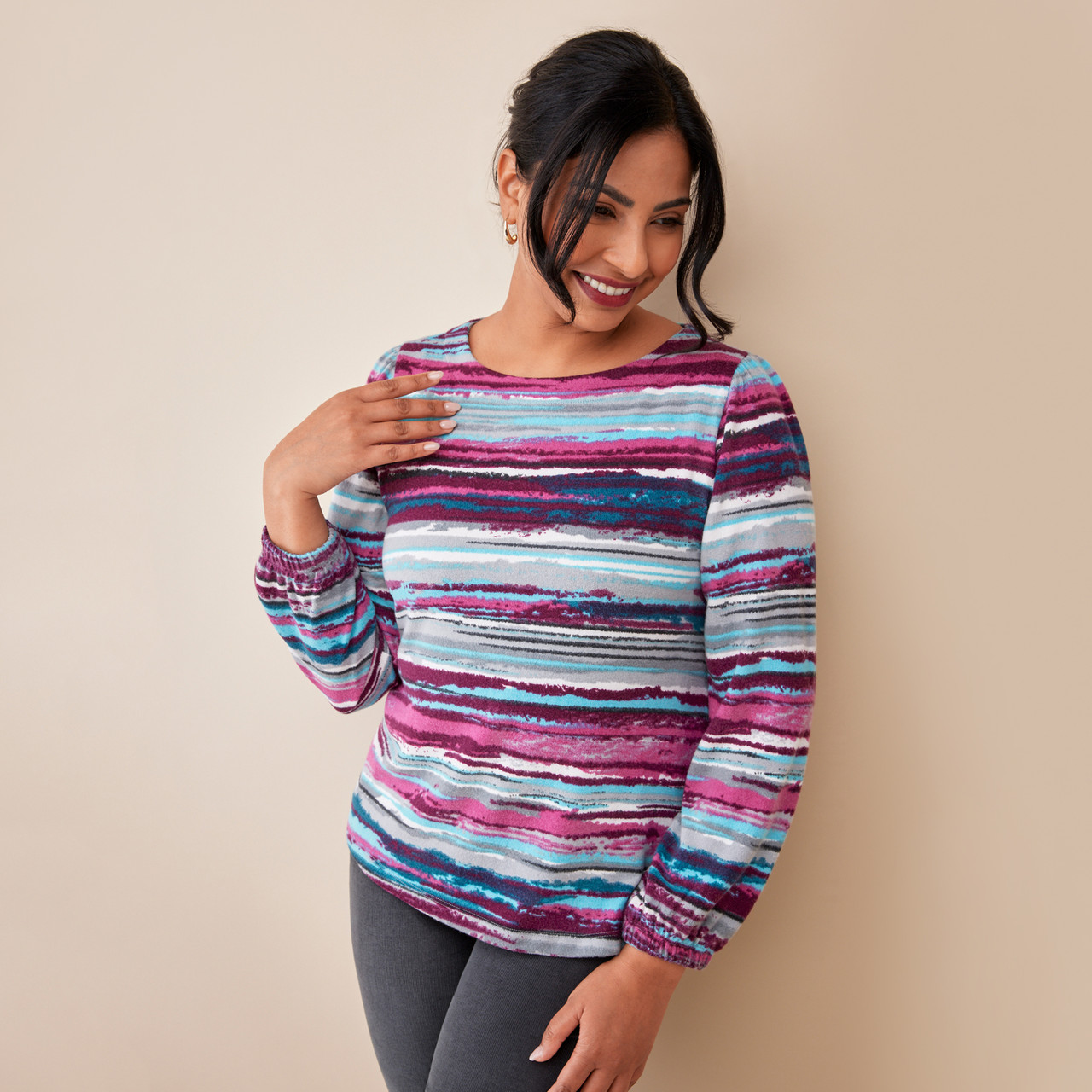 Women's Petite - Watercolour Striped Top | Northern Reflections