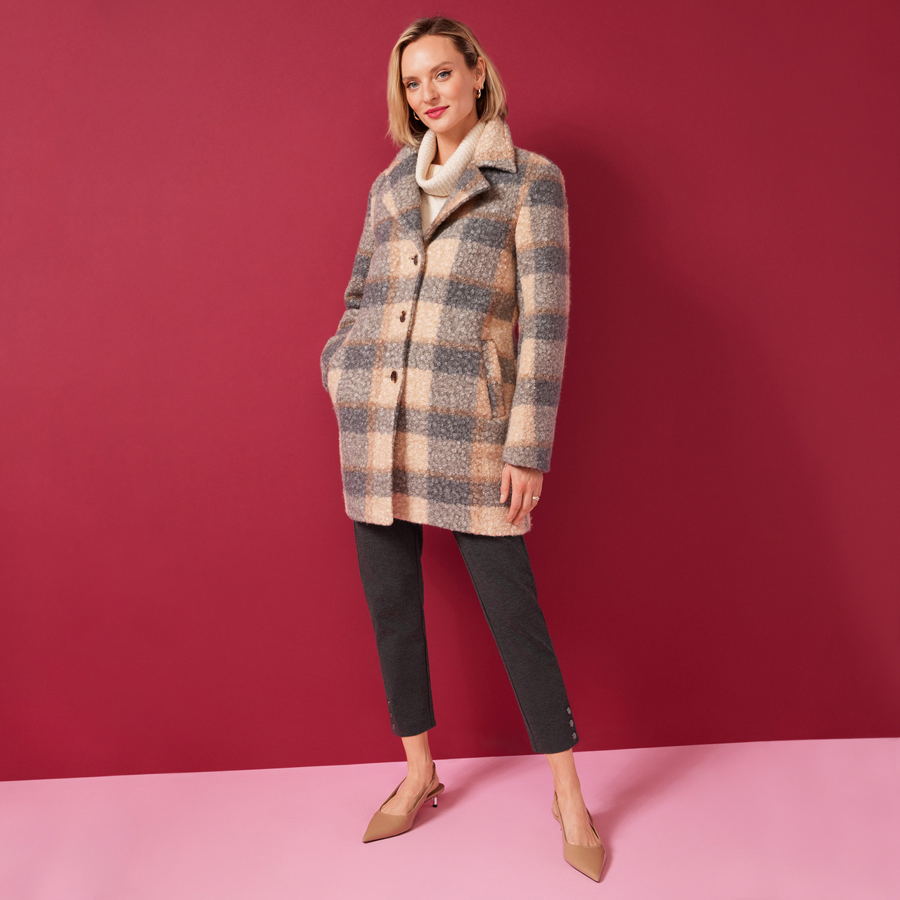 Neutral Plaid Boucle Jacket