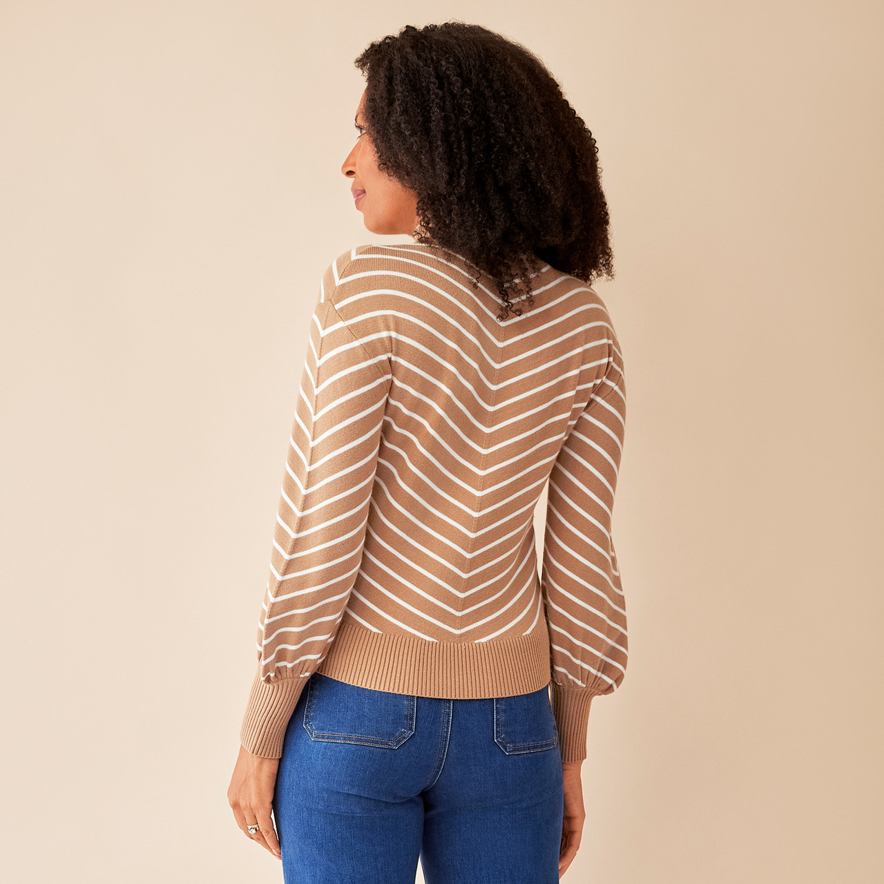 Miracle Stripe Mock Neck Sweater for Women in Beige/White