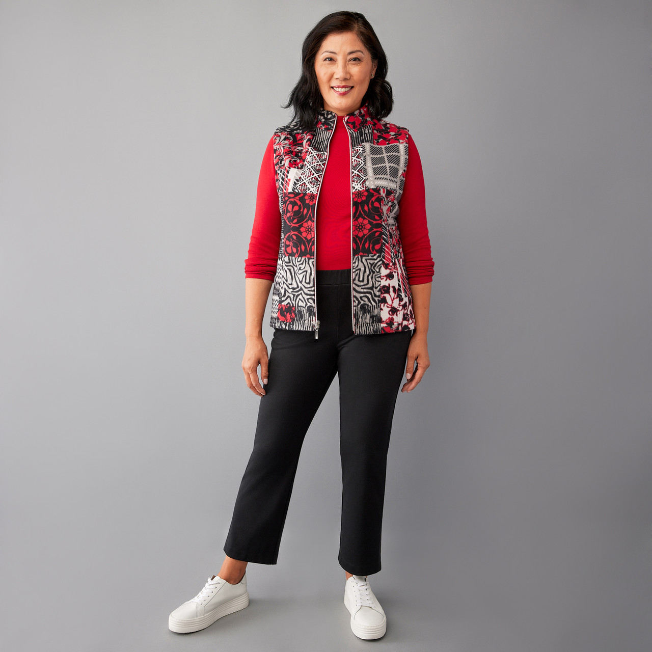 Petite - Patchwork Print Fleece Vest