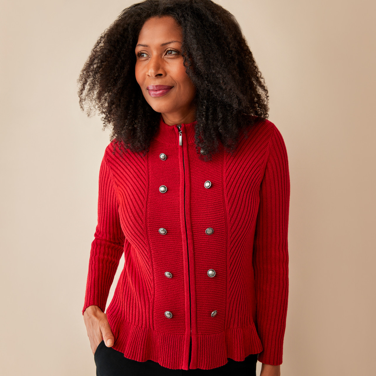 Women's Military Cardigan with Peplum