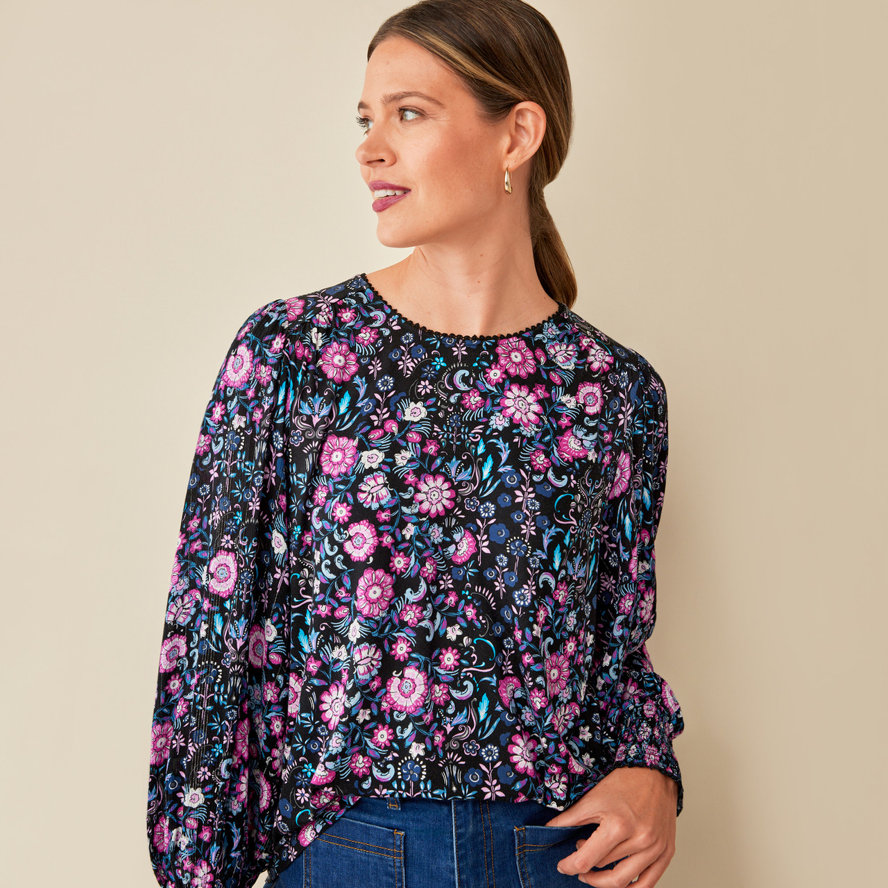 Textured Top with 3/4th Puffed Sleeves – Charm