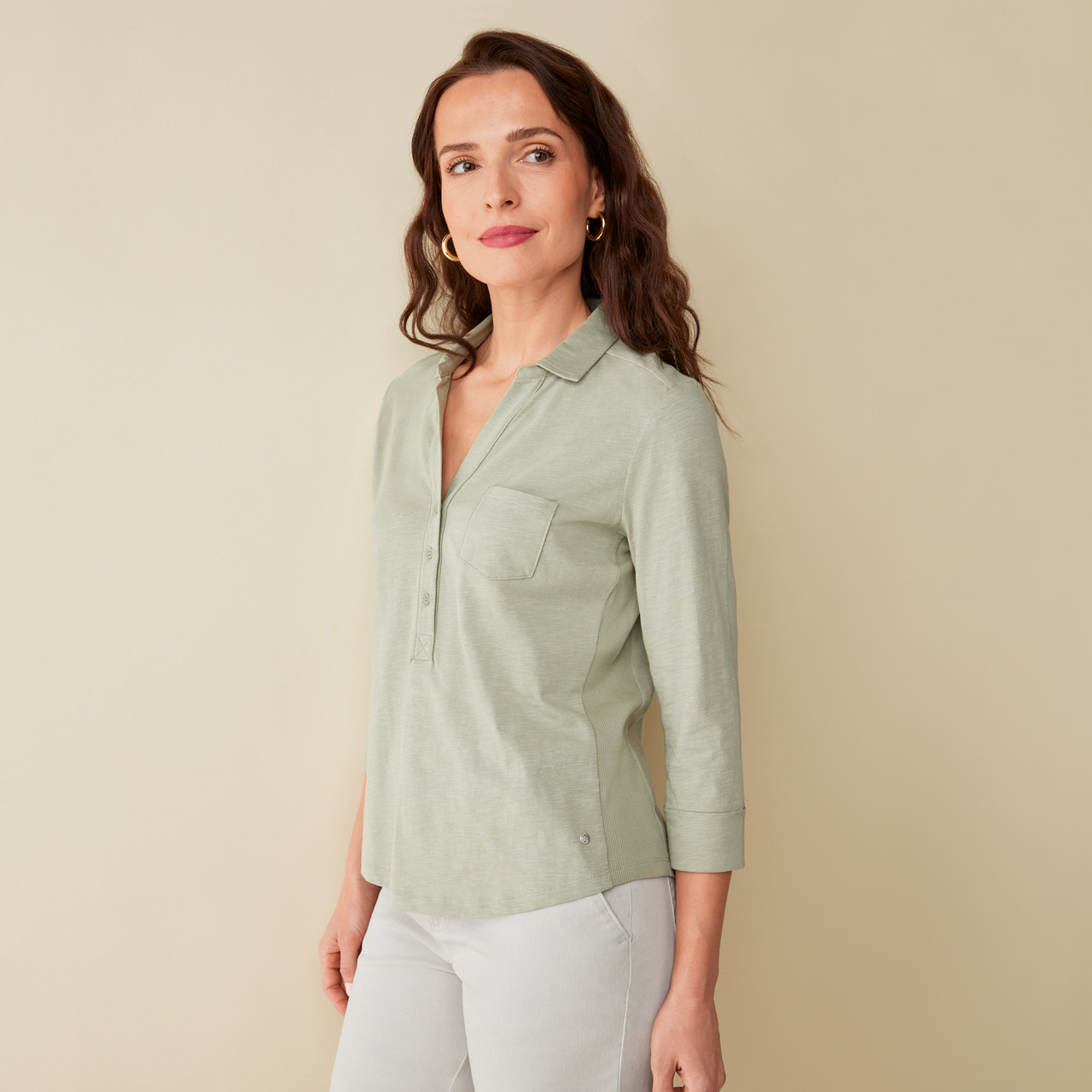 Women's Collared Top with Ribbed Detail