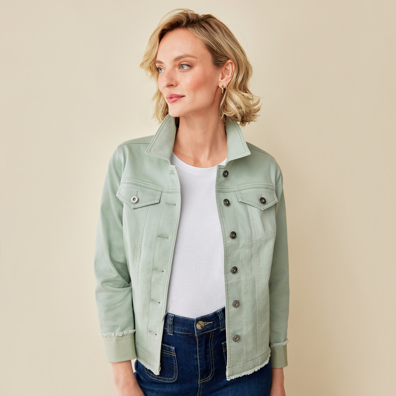 Women's Microsand Jacket with Frayed Hem