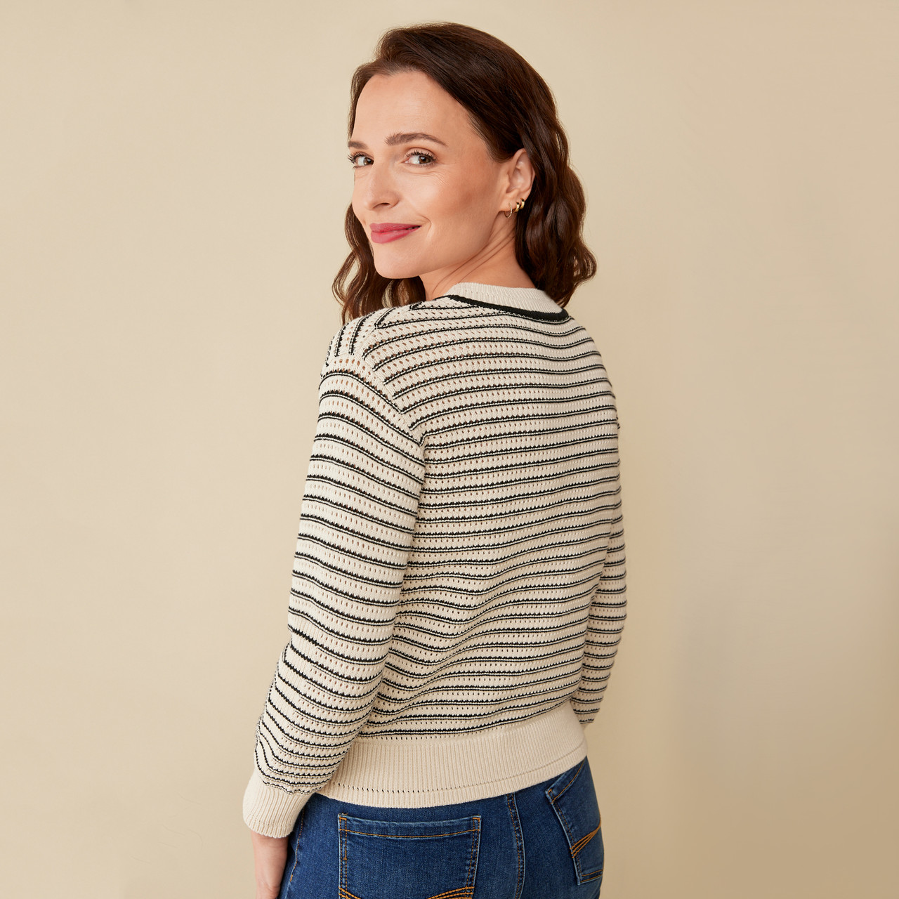 Women's Petite - Pointelle Striped Sweater
