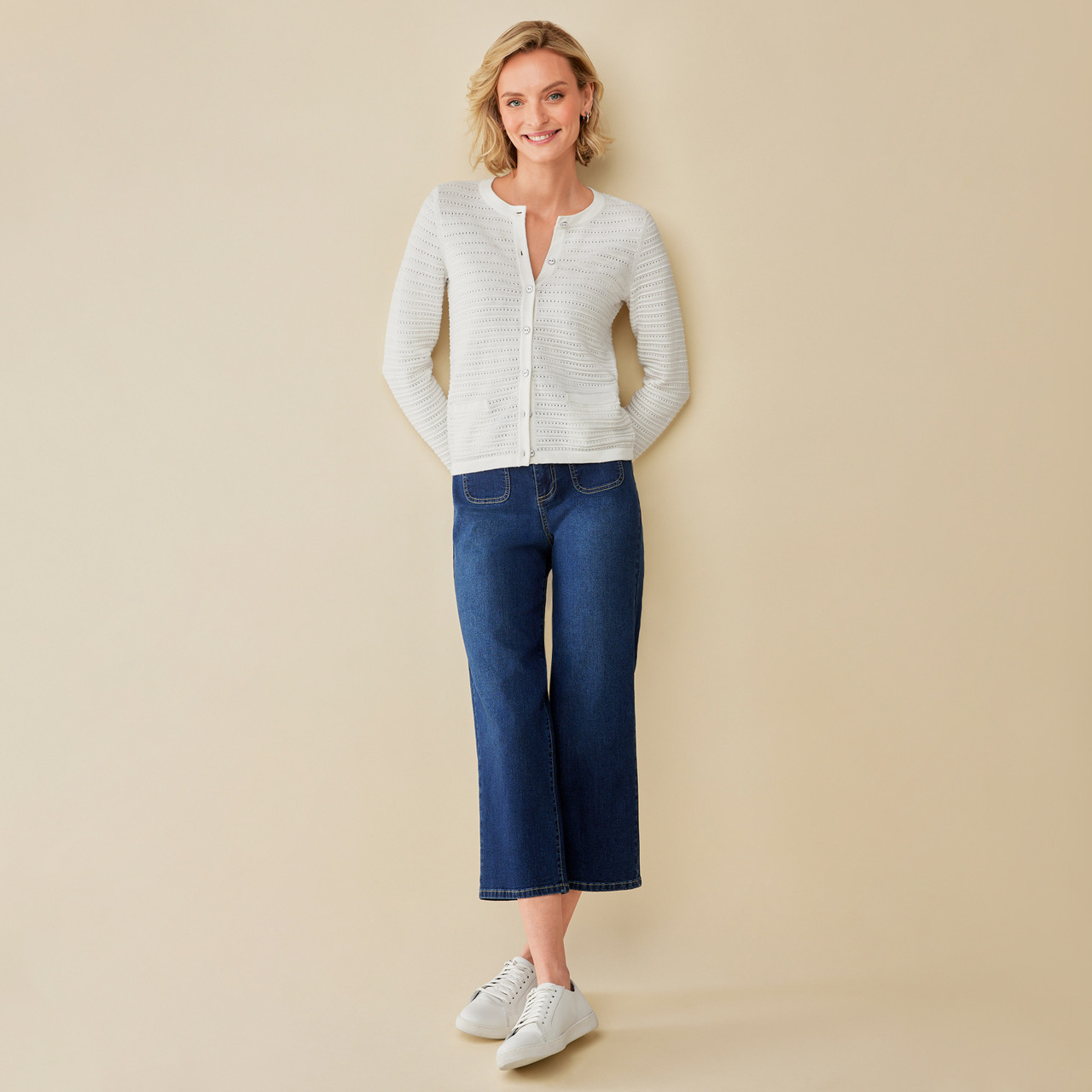 Women's Pointelle Crewneck Cardigan