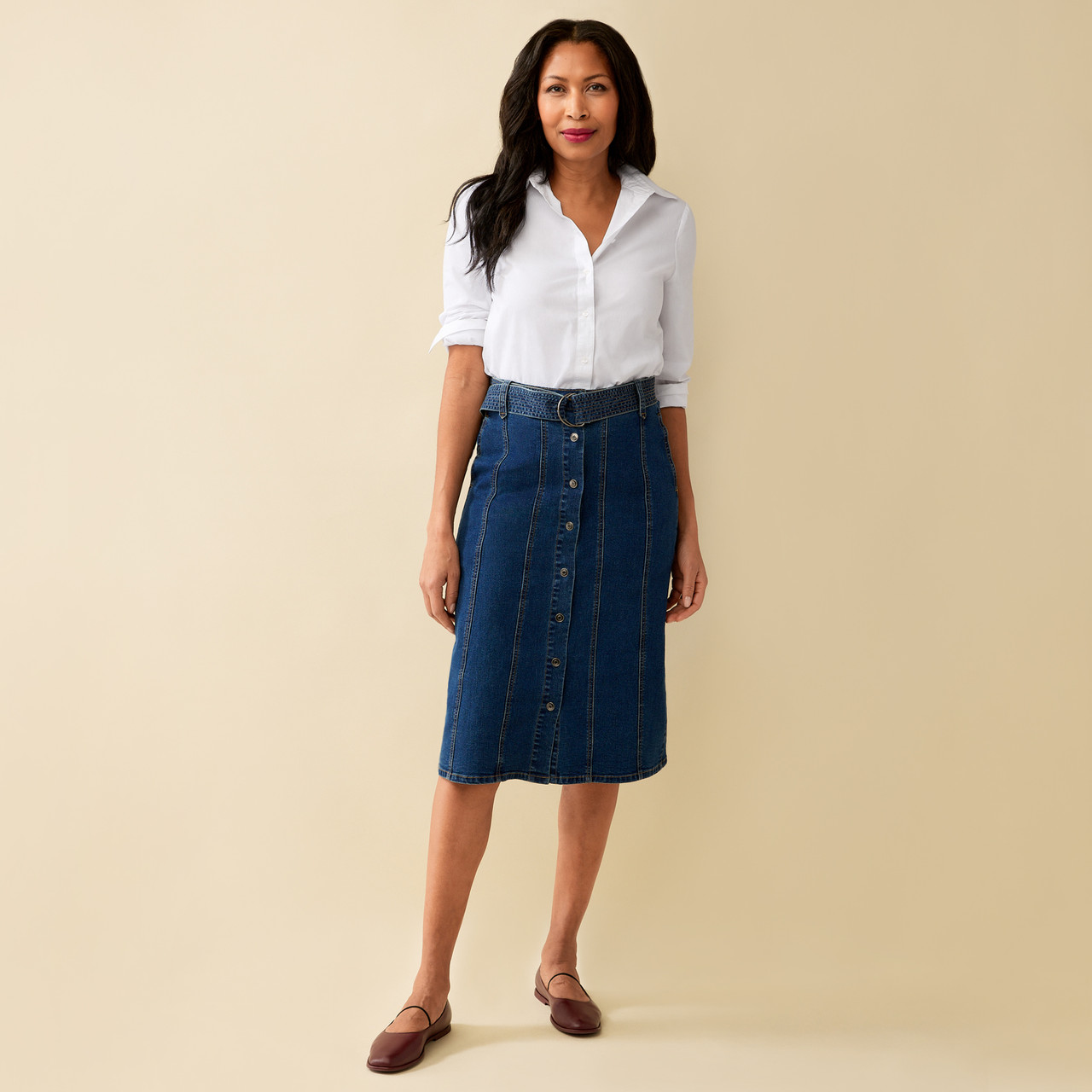 Belted Long Denim Skirt