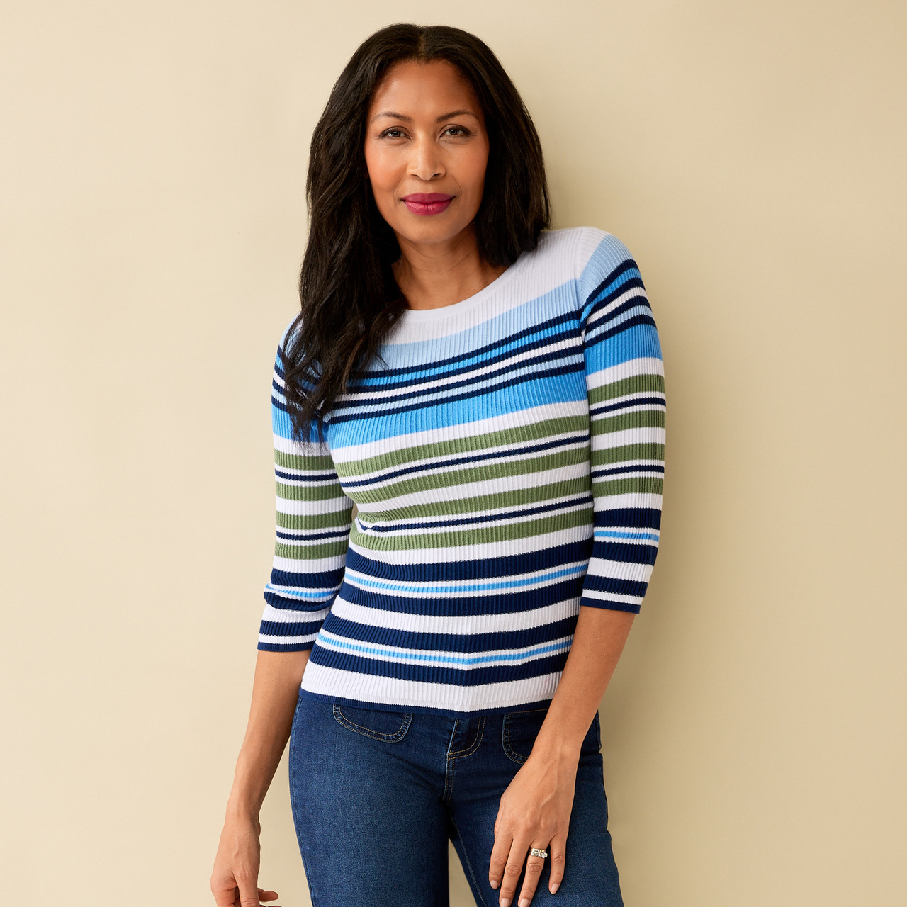 Petite - Boatneck Striped Top