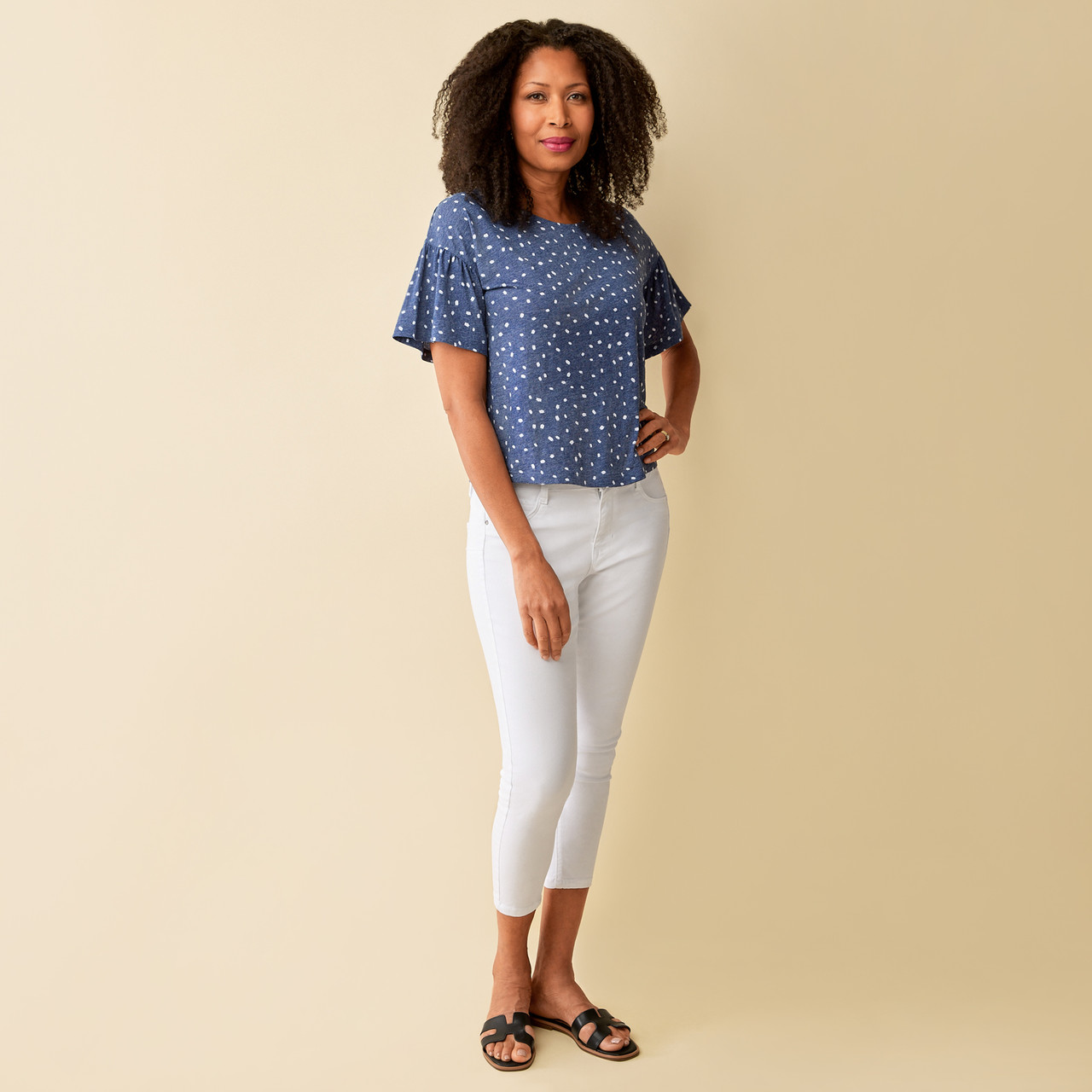 linen polka dot top