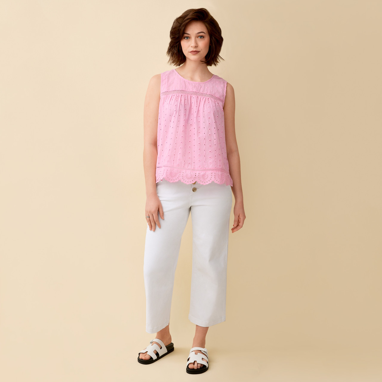 Textured Cotton Sleeveless Top Full Body