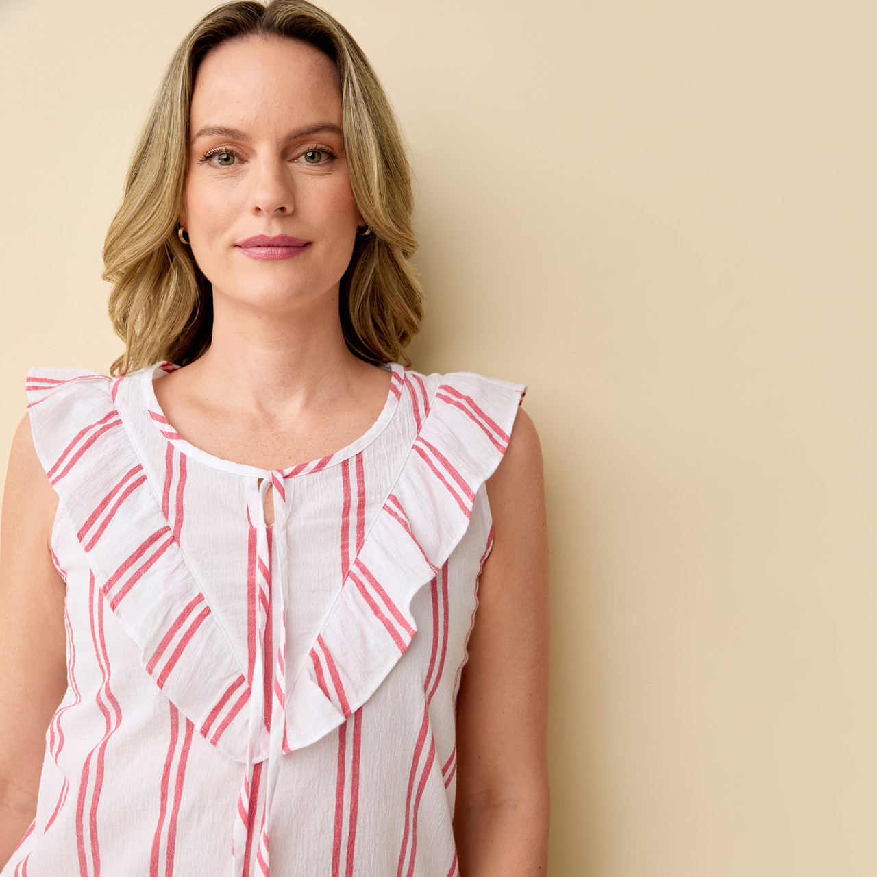 Sleeveless Ruffle Blouse Close Up