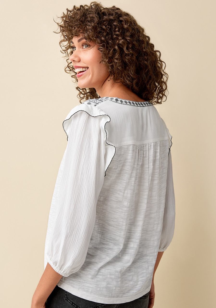 Women's White Embroidered Cut Out Cotton Top