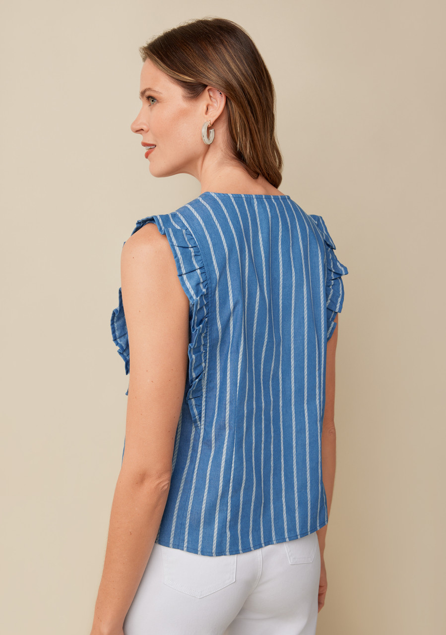 Cotton Blend Sleeveless Blouse - Back View 