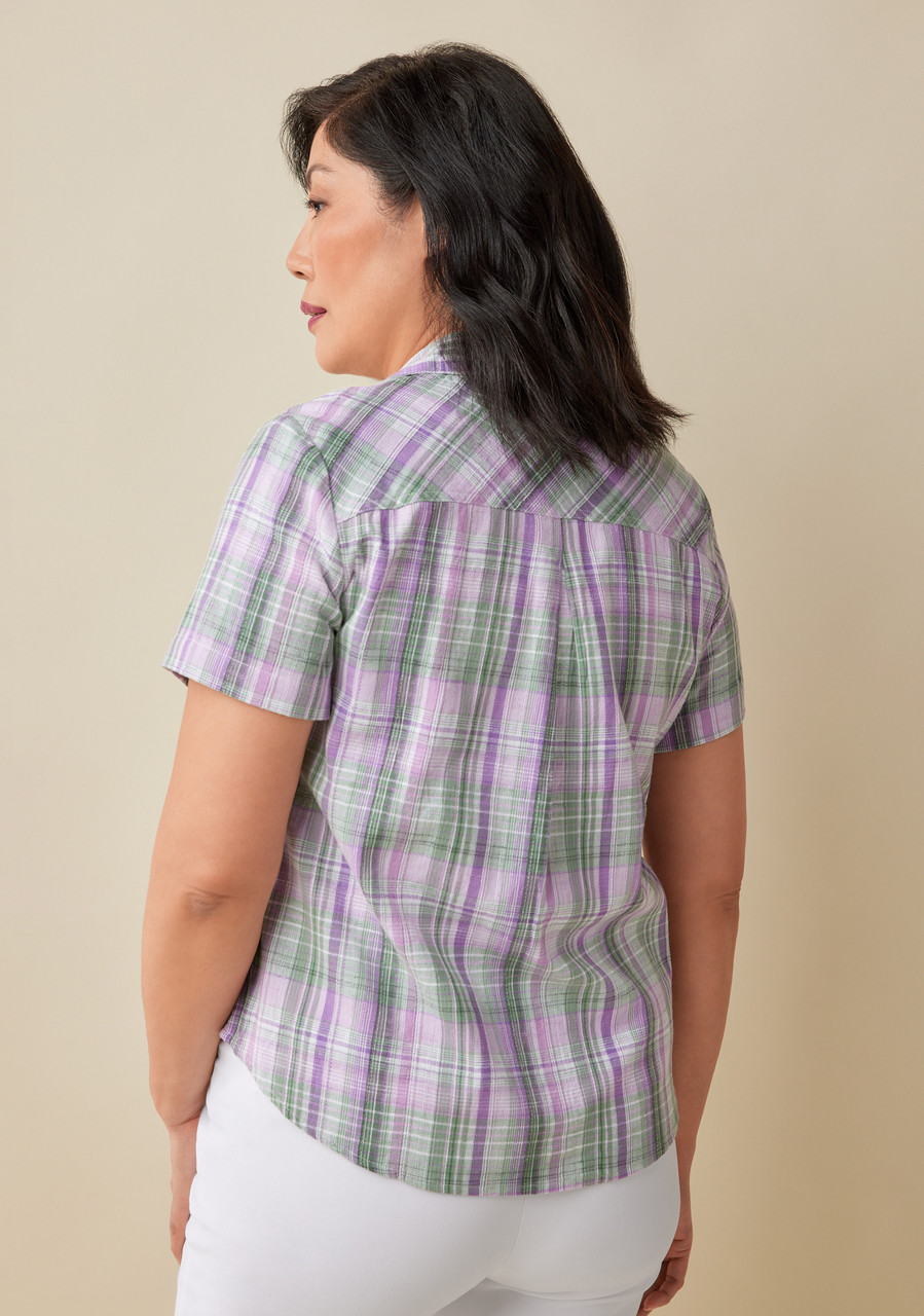 Petite - Button Up Plaid Shirt - Back View