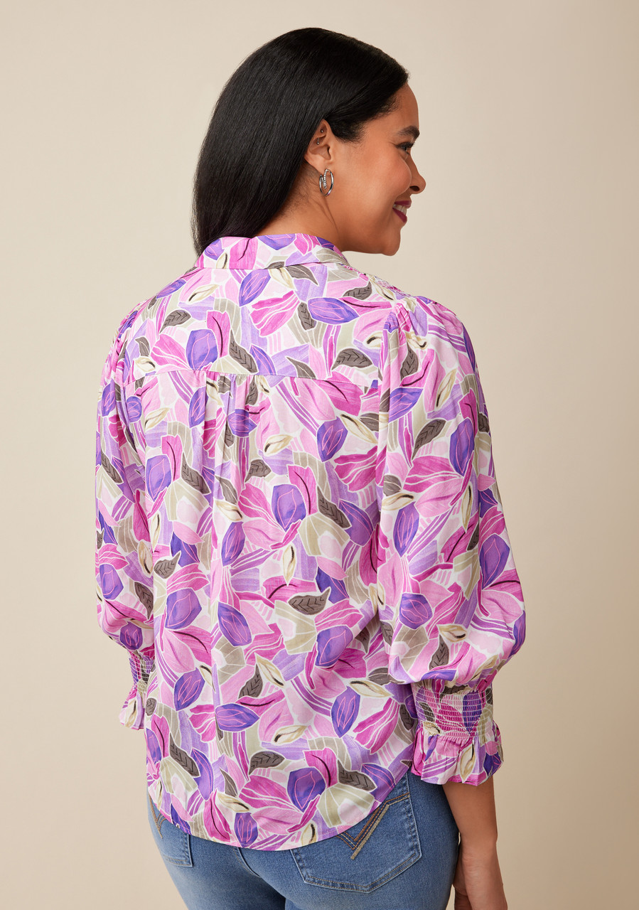 Floral Button Up Blouse - Back View