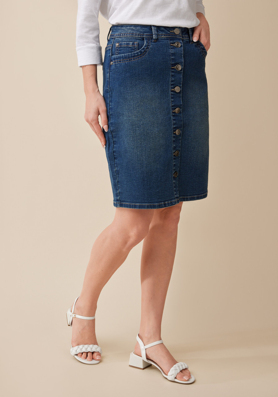 Buttoned Front Denim Skirt - Half Body