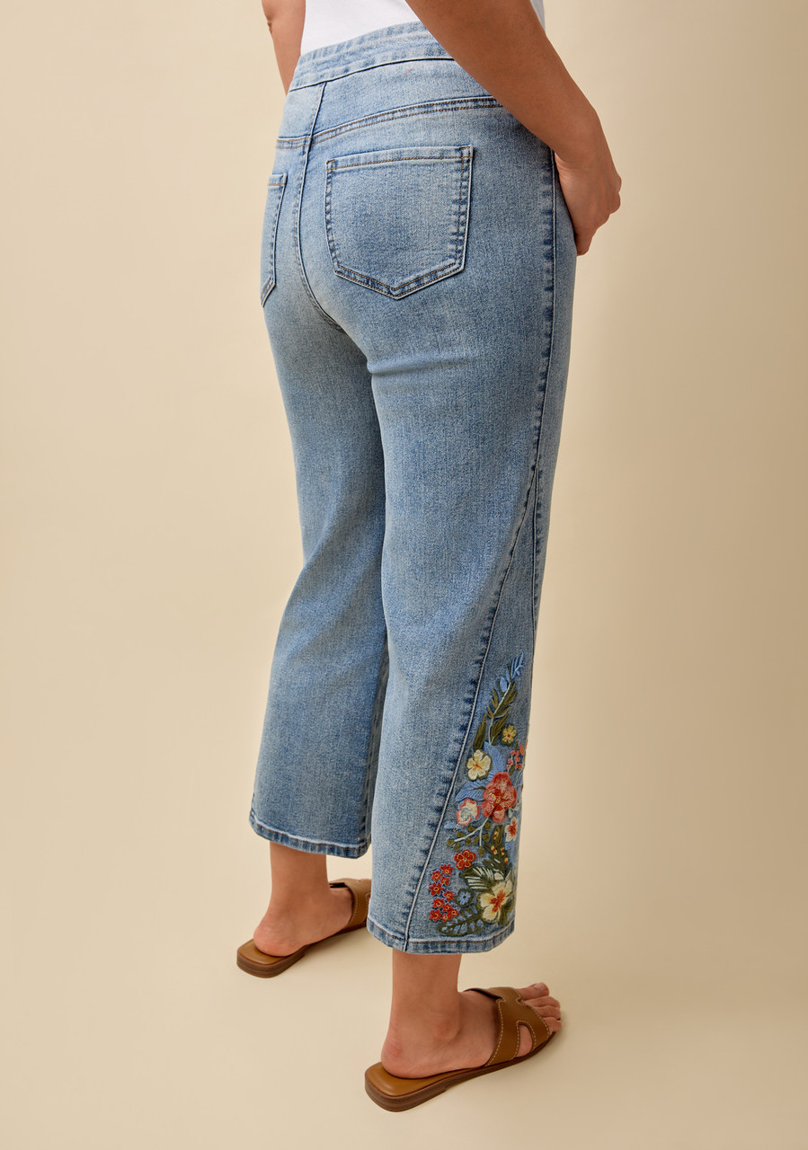 Floral Embroidered Denim Crop - Back View