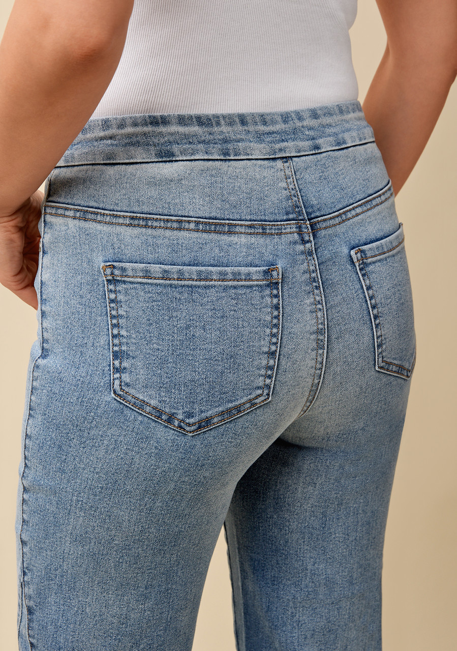 Floral Embroidered Denim Crop - Close Up Back View