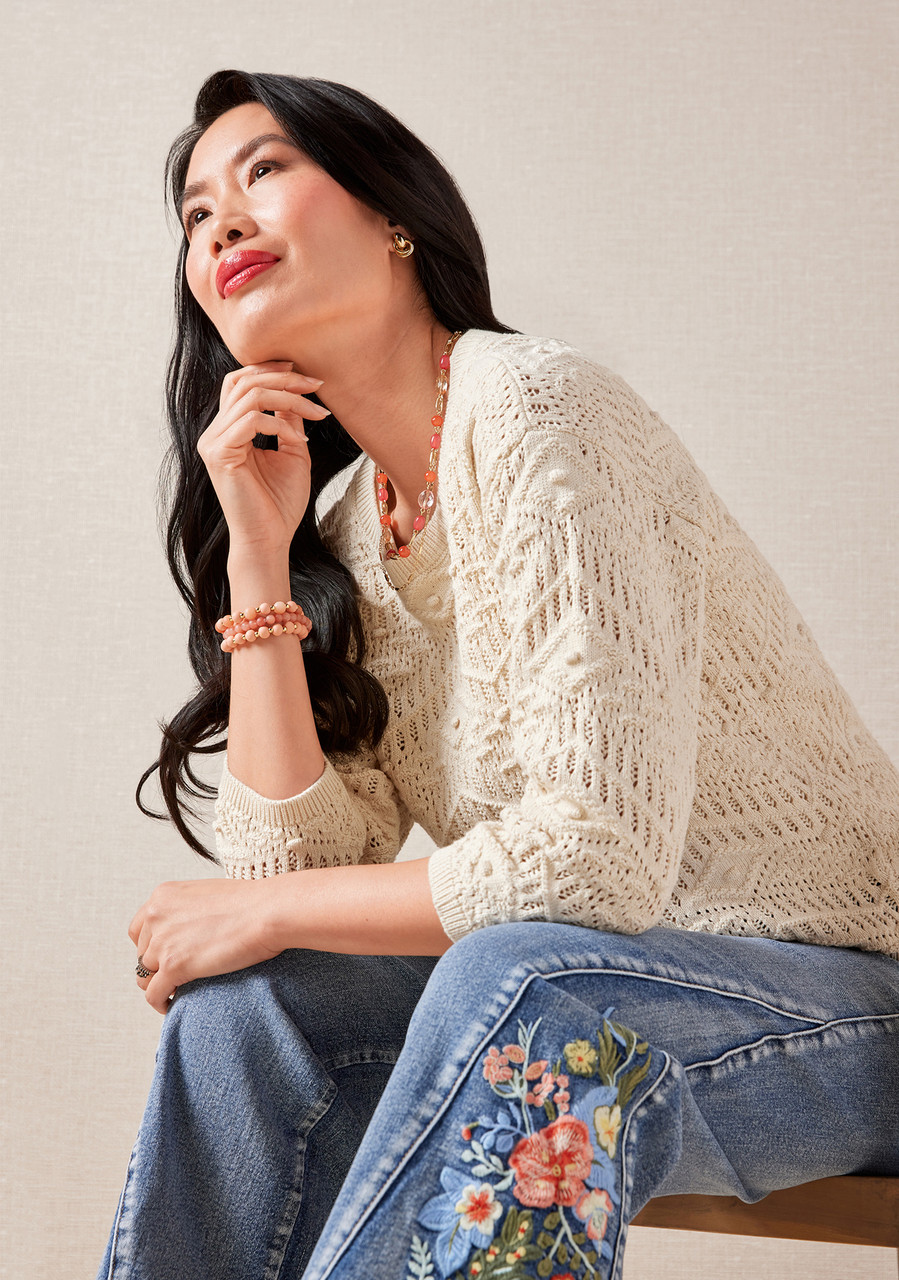 Floral Embroidered Denim Crop - Back View