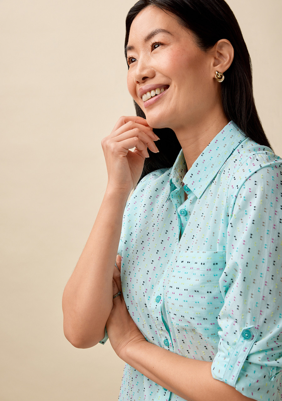 Multicolour Stitch Roll Tab Shirt - Close Up 