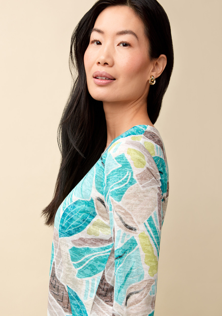 Tropical Escape Three Quarter Sleeve Top - Side Half Body Top